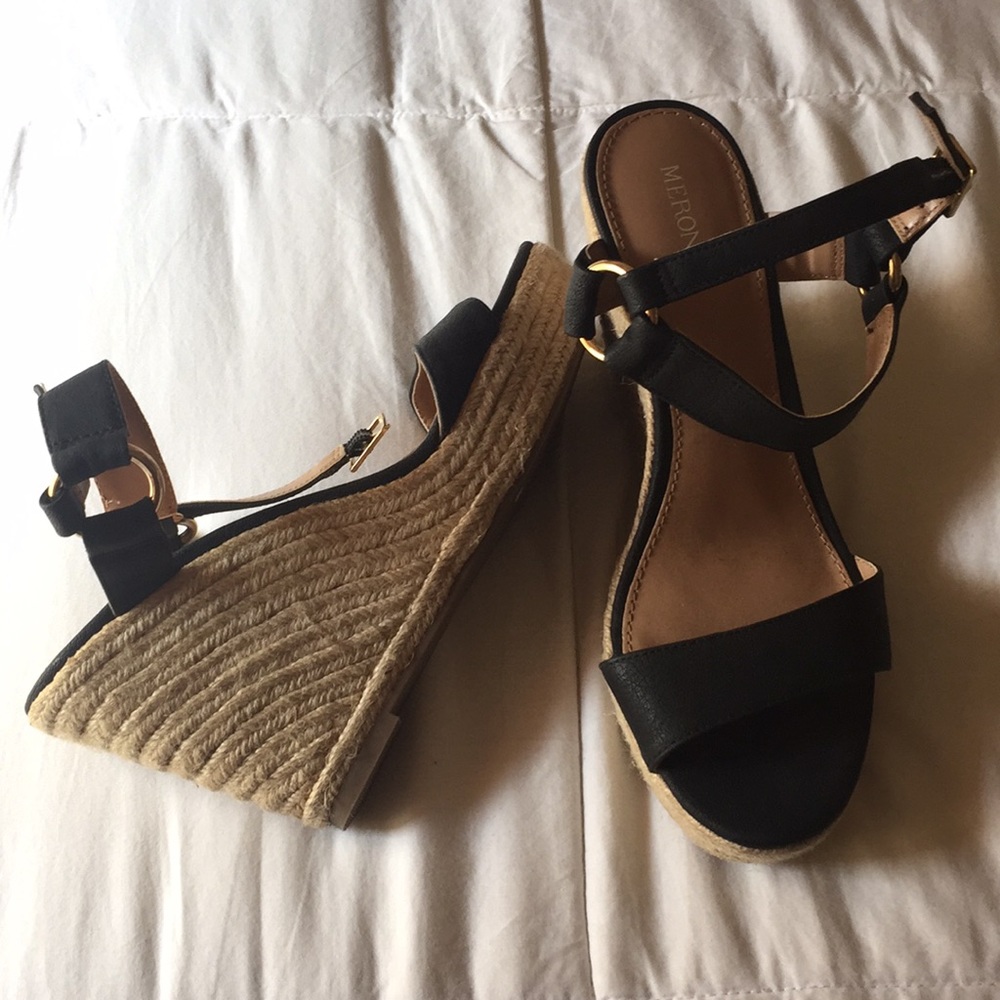 Strappy black espadrilles wedges